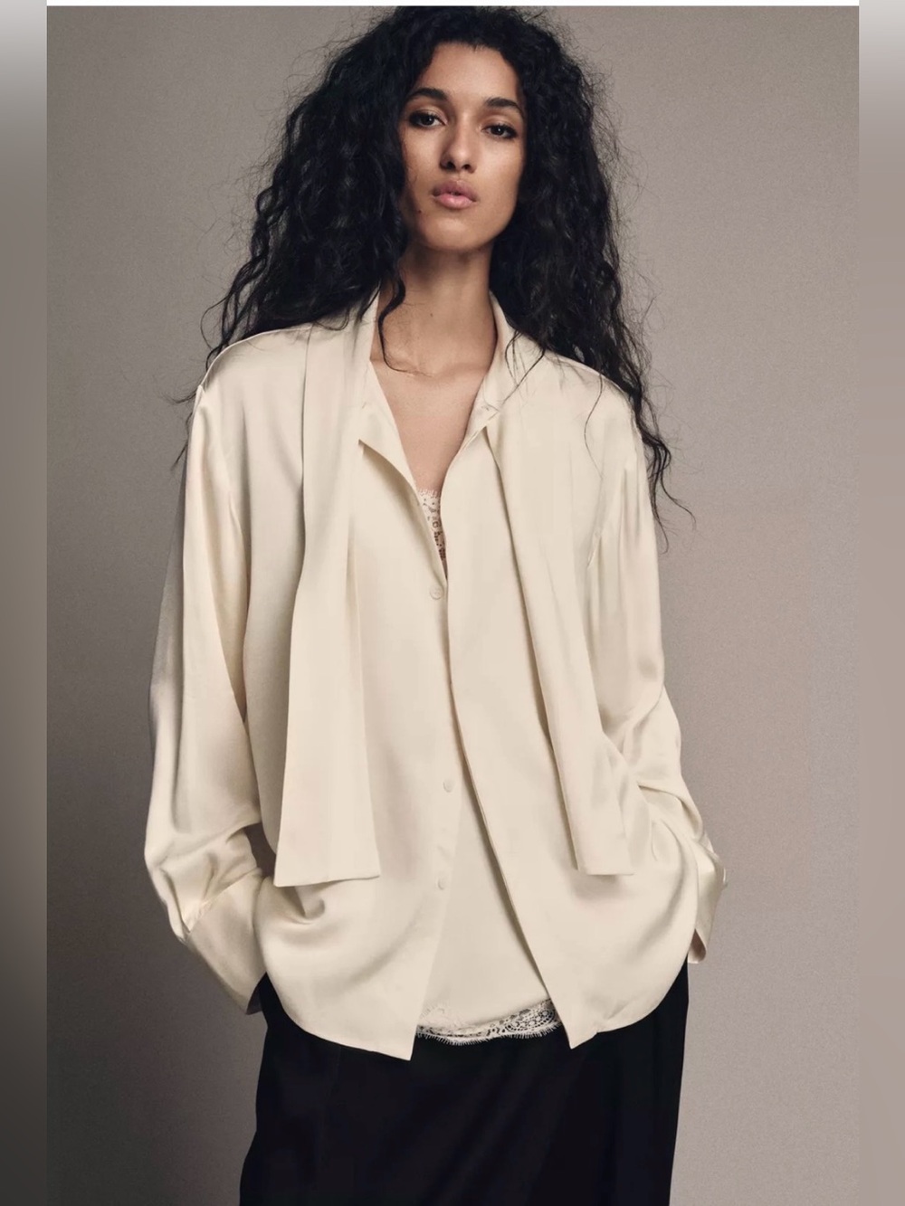 Zara Button-Down Blouse With Lace Camisole